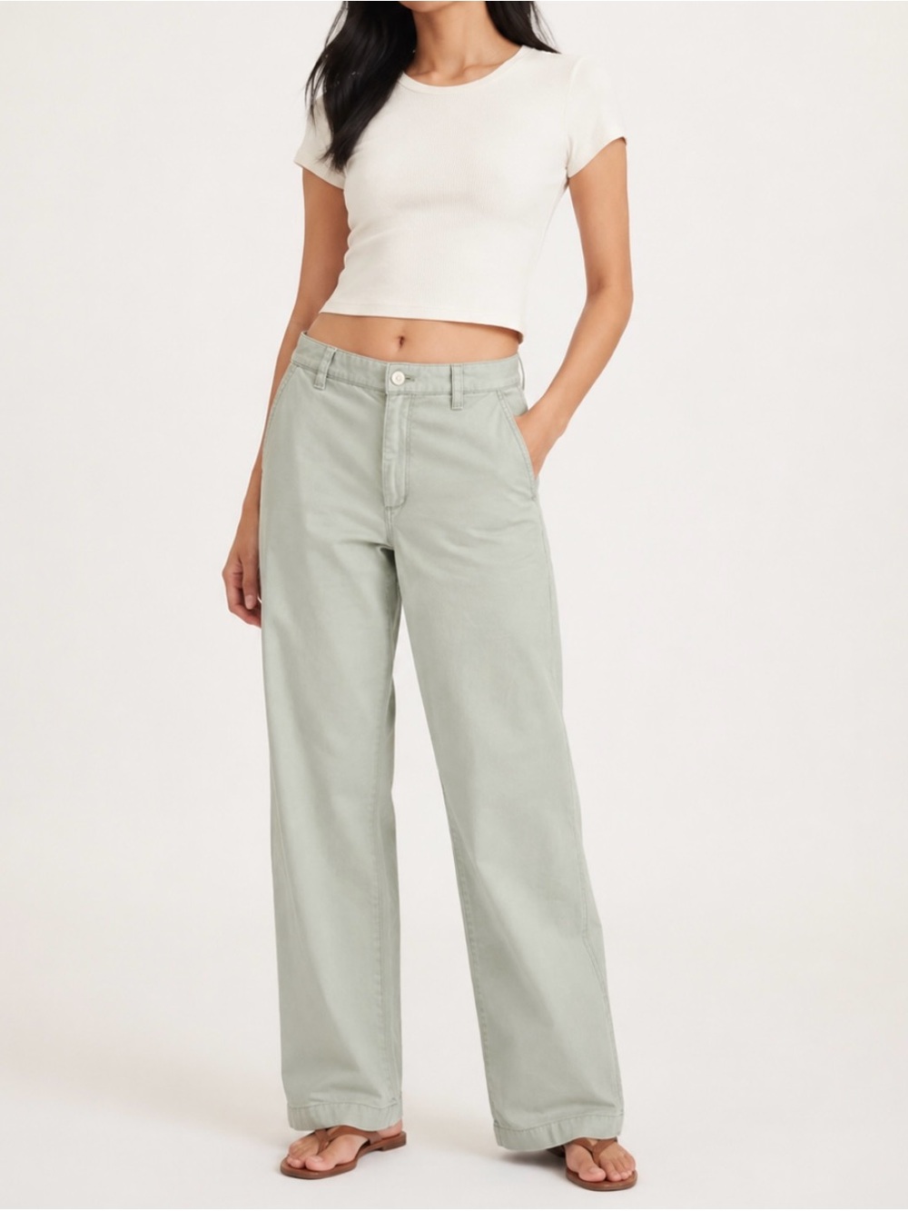 Aritzia Sunday Best Light Sage Green High Waisted Wide Leg Cotton Spring Trouser